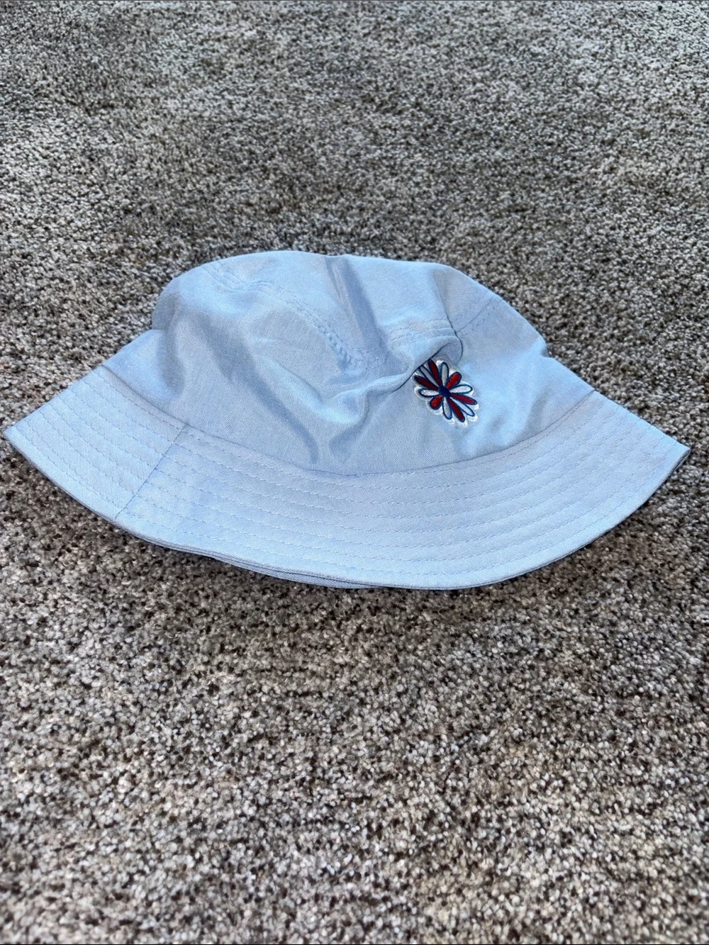 Light Blue Bucket Hat with Red and Navy Flower Patch
